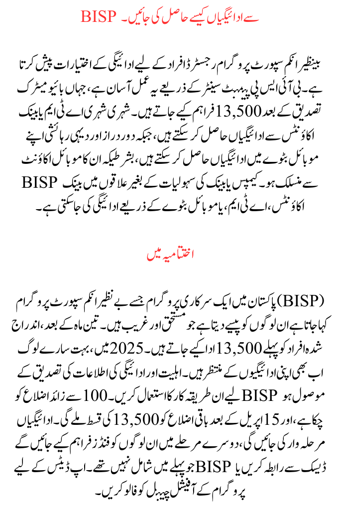 BISP Payment Status & Notification for April 2025