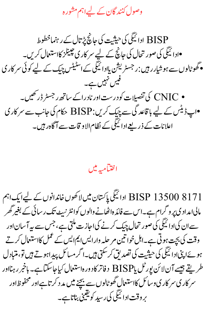 Checking 8171 BISP 13500 Payment Offline Results by SMS While Sitting at Home in 2025