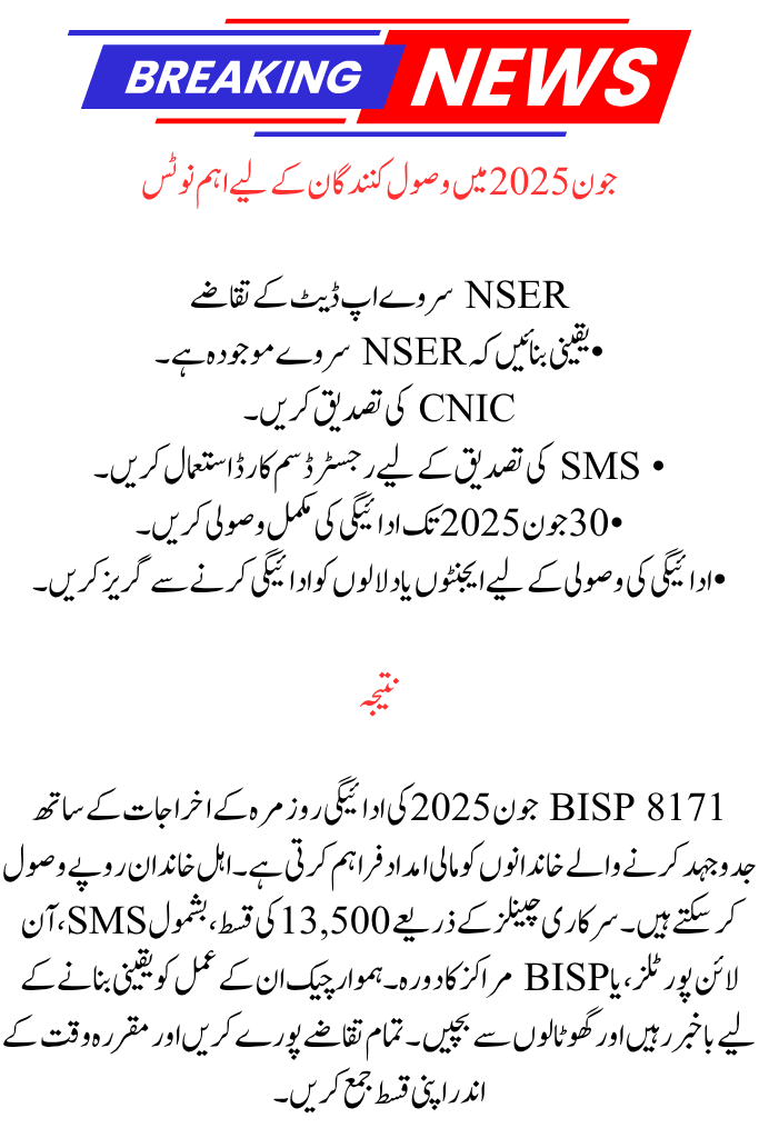 BISP 8171 Payment Check via CNIC, June 2025