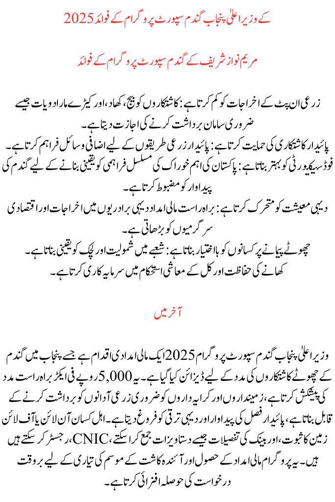 Payment for the CM Punjab Wheat Support Program